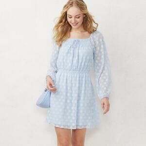 LC Lauren Conrad blue Squareneck Smocked Dress
